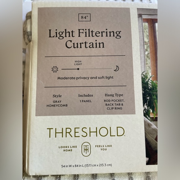 Threshold Light Filtering 84in Curtains (2 panels) grey & ivory honeycomb NWT - Picture 2 of 3